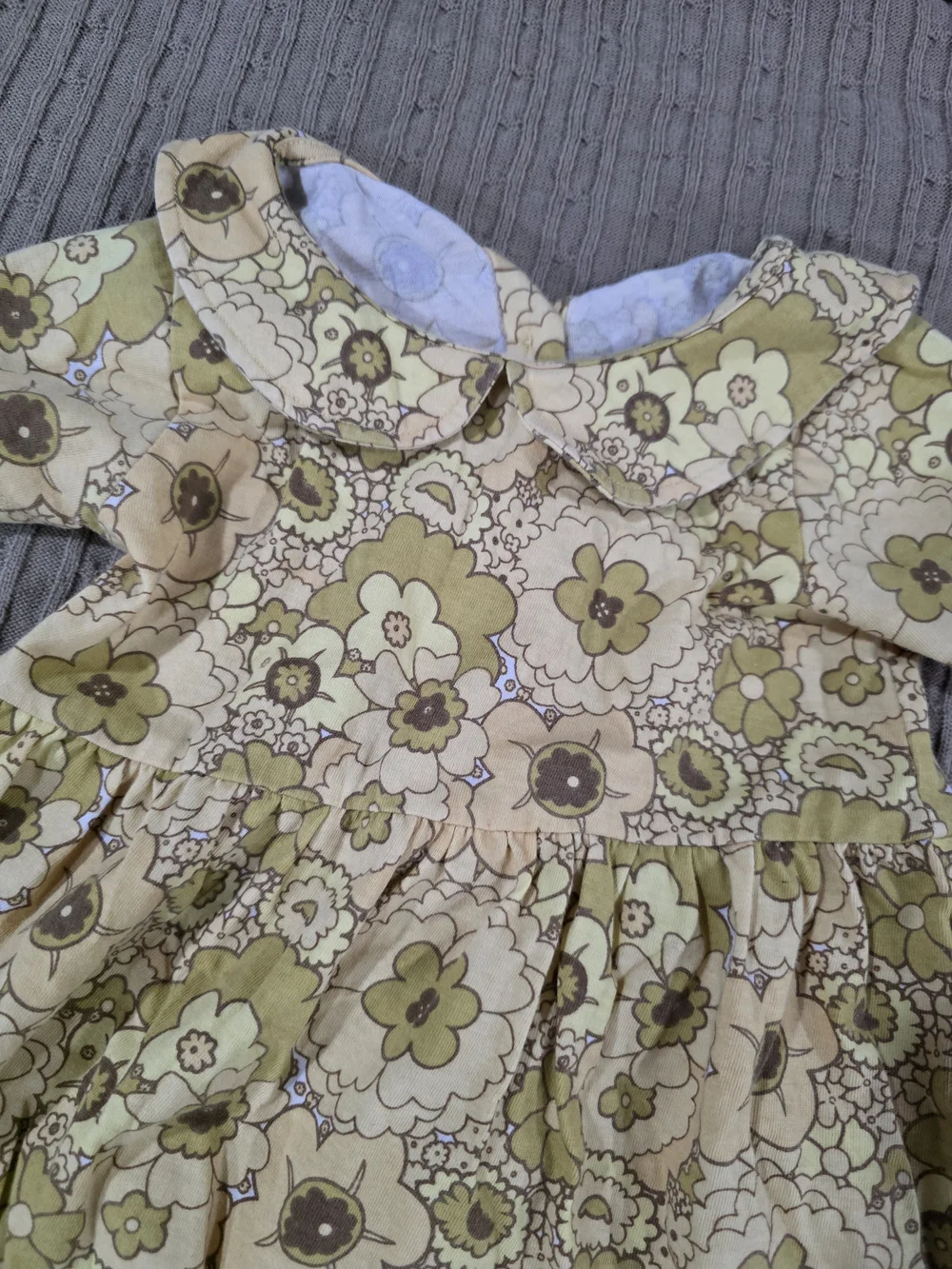 Girls' Mid Century Floral Kate Quinn Peter Pan Collar Dress - Olive Green